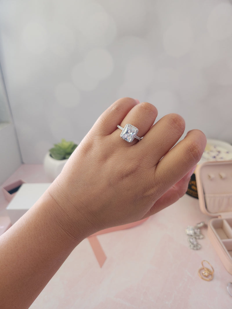 Zheynel Emerald Cut Sterling Silver Ring