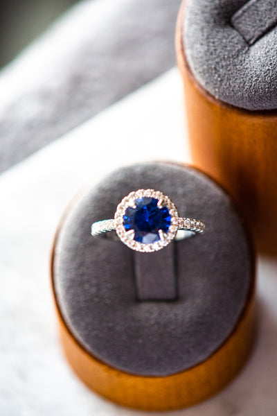 Veda Round Cut Blue Spinel Zircon Sterling Silver Ring