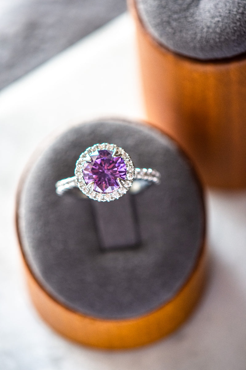 Veda Round Cut Purple Spinel Zircon Sterling Silver Ring