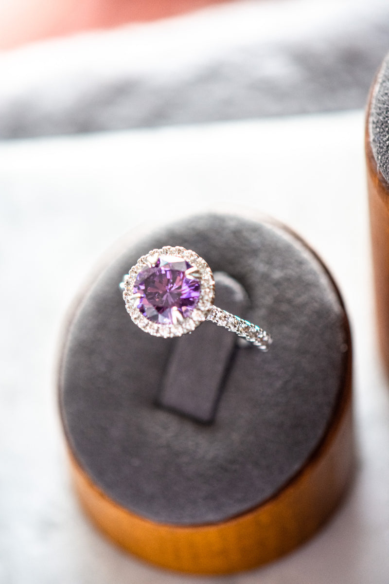 Veda Round Cut Purple Spinel Zircon Sterling Silver Ring