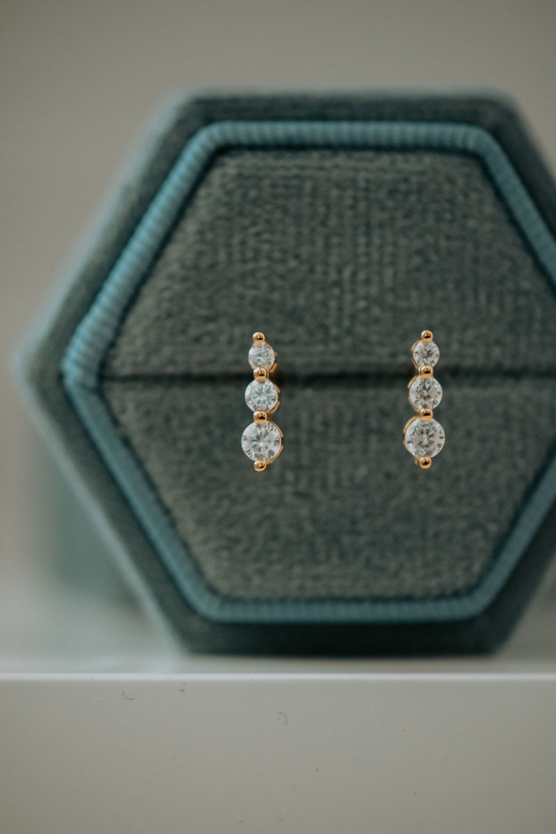 Aelia 3-Stone Gold Earrings