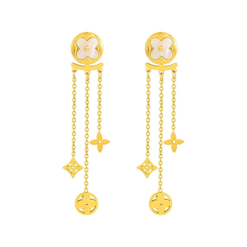 Charm Clover Tassel Drop Earrings