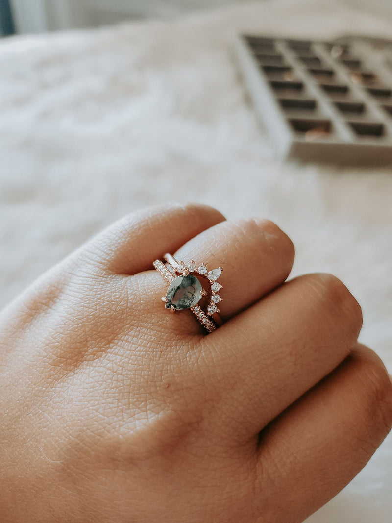 Vienna Moss Agate Rose Gold Ring Set