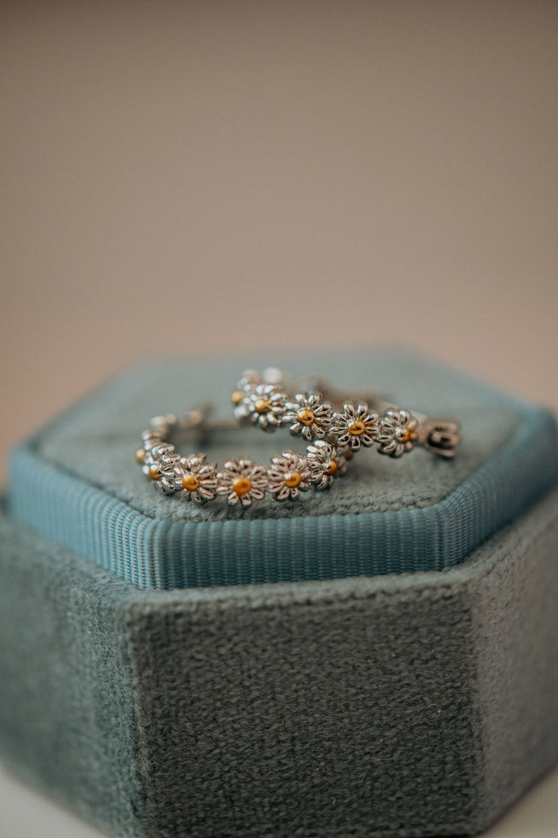 Florabel Daisy Silver Hoop Earrings