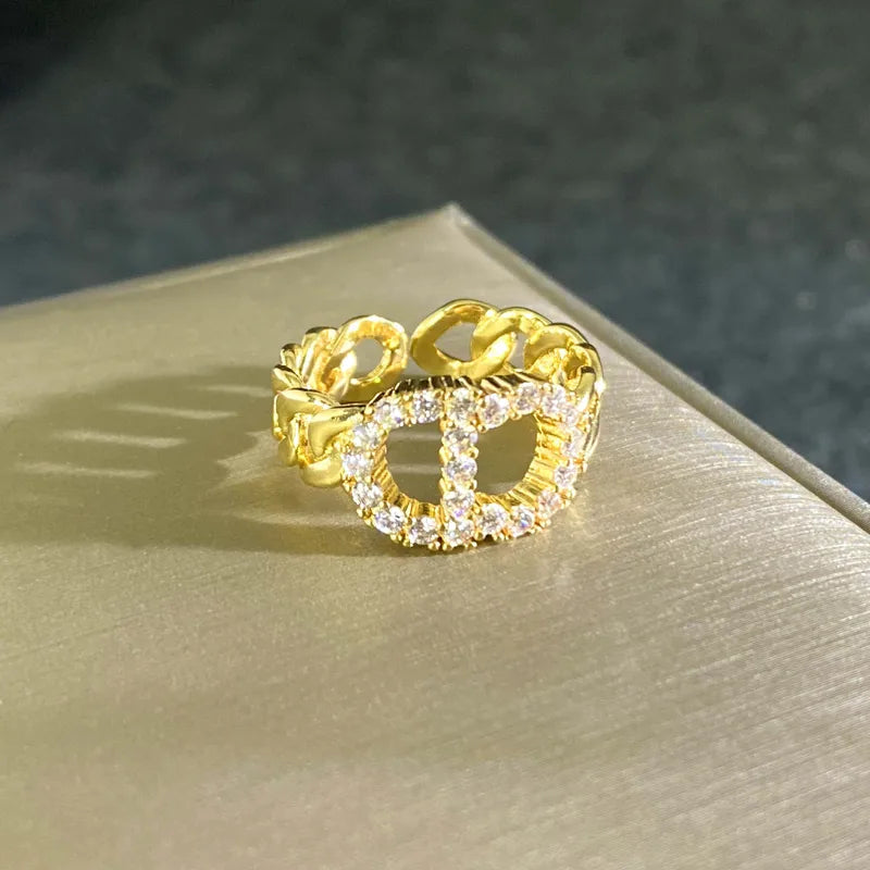 Una Rhinestone Adjustable Gold Ring