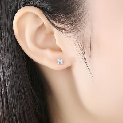 Square Cut Dainty Sterling Silver Stud Earrings