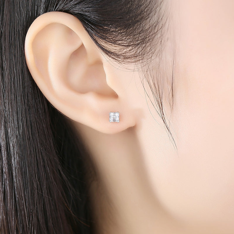 Square Cut Dainty Sterling Silver Stud Earrings