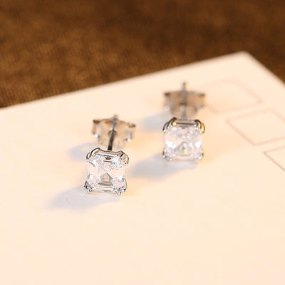 Square Cut Dainty Sterling Silver Stud Earrings