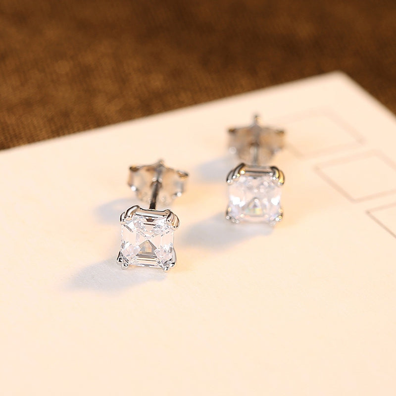 Square Cut Dainty Sterling Silver Stud Earrings