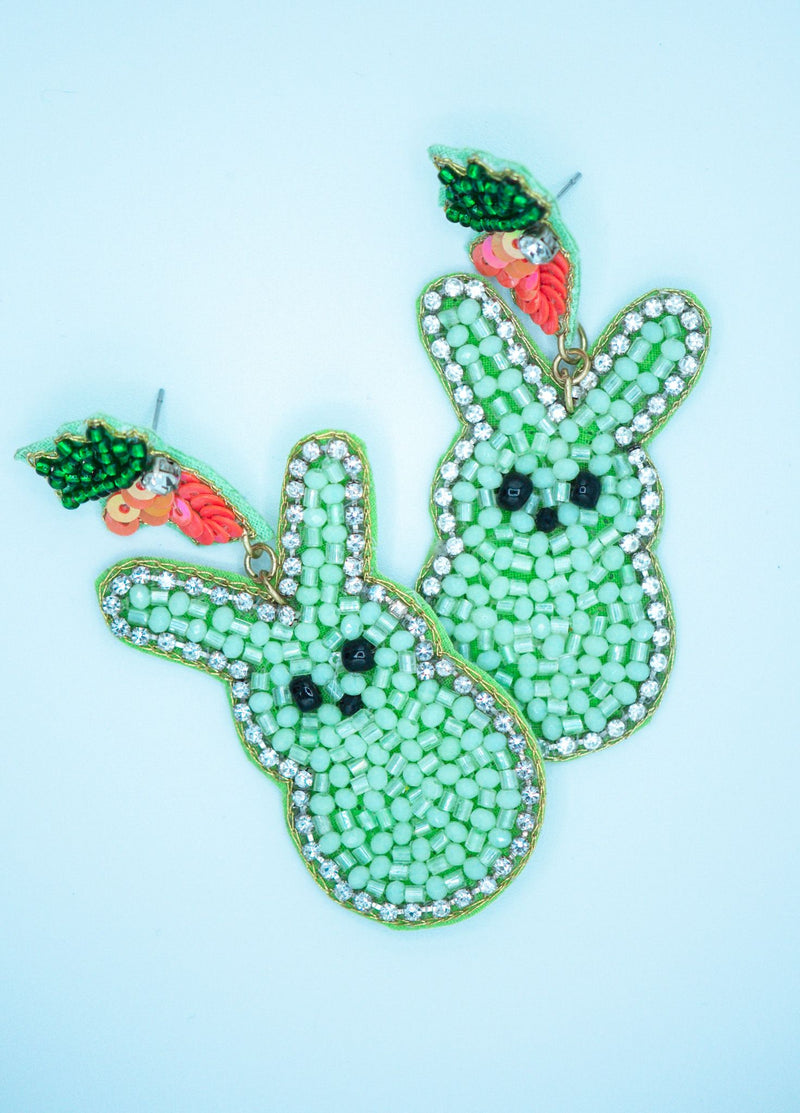 Easter Bunny Seed Bead Earrings in Mint Green