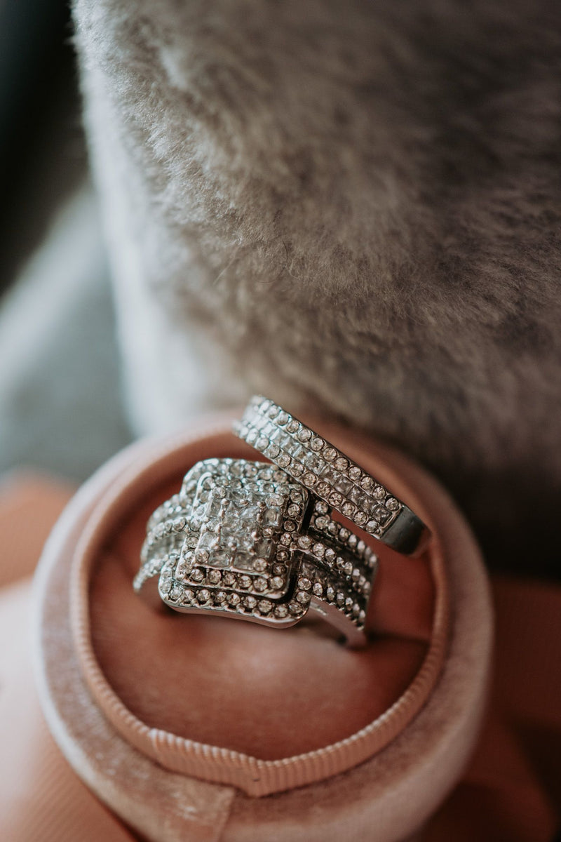 Our Pieces Fit Emerald Cut 2PC Sterling Silver Ring Set