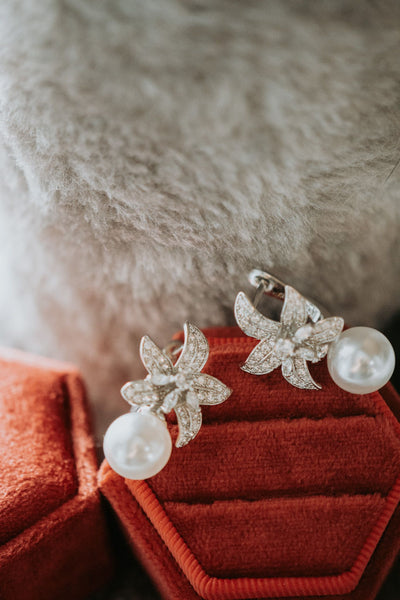 Born For You Pearl Floral Drop Hook Earrings