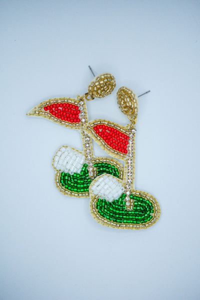Golf Hole Seed Bead Earrings in Red and Green