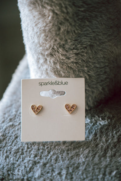 CZ Diamonds Hearts Dainty Stud Earrings - Pink