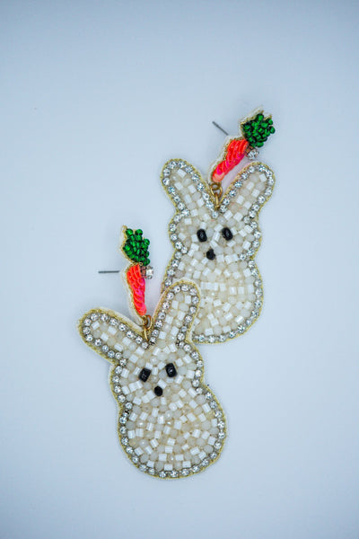 Easter Bunny Seed Bead Earrings in White