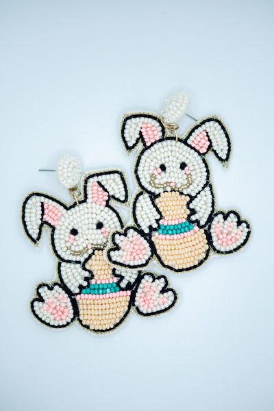 Easter Bunny Egg Seed Bead Earrings in Light Pink