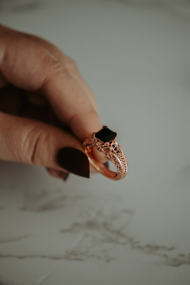 Kinsley Black Princess Cut Gem in Rose Gold