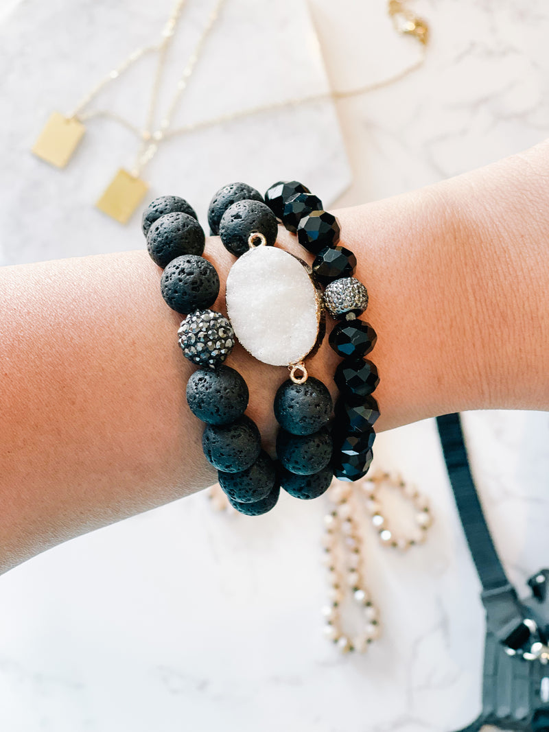 Druzy Black Handmade Stack Bracelet 3PC Set