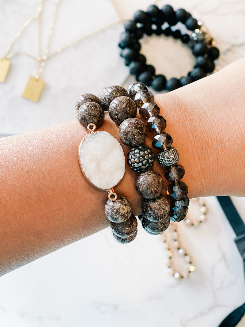 Druzy Chocolate Handmade Stack Bracelet 3PC Set