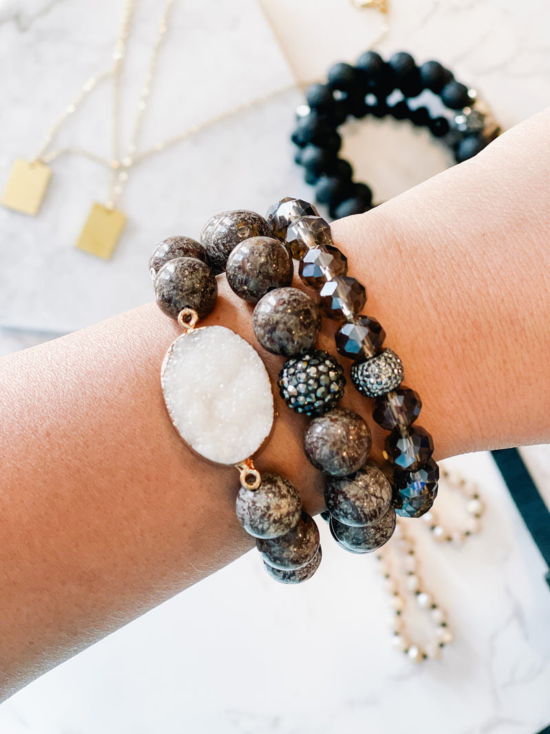 Druzy Chocolate Handmade Stack Bracelet 3PC Set