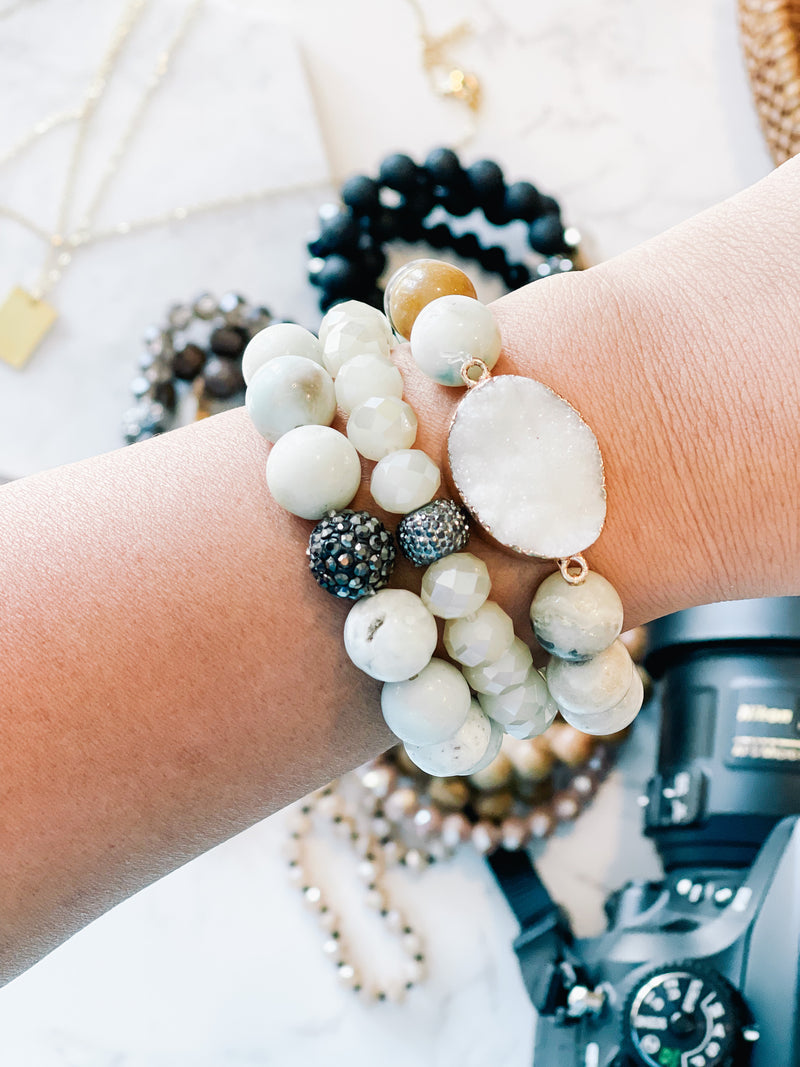 Druzy White Handmade Stack Bracelet 3PC Set
