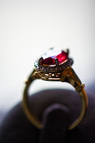 Alani Oval Cut Red Gemstone Gold Ring