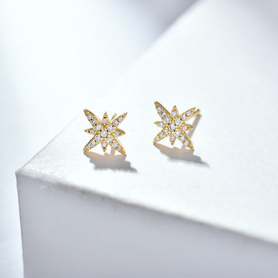Twinkling Star S925 Post Zircon Stud Earrings in Gold