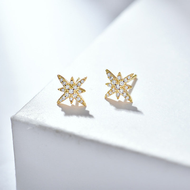 Twinkling Star S925 Post Zircon Stud Earrings in Gold