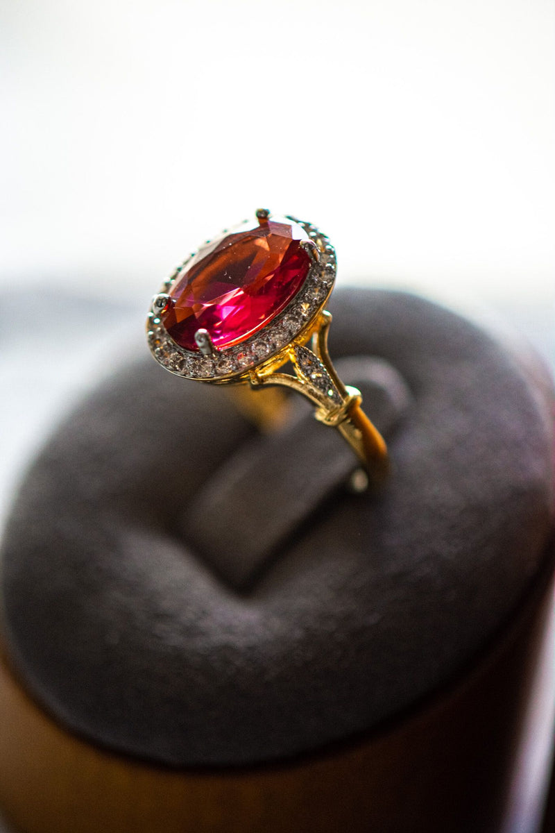 Alani Oval Cut Red Gemstone Gold Ring