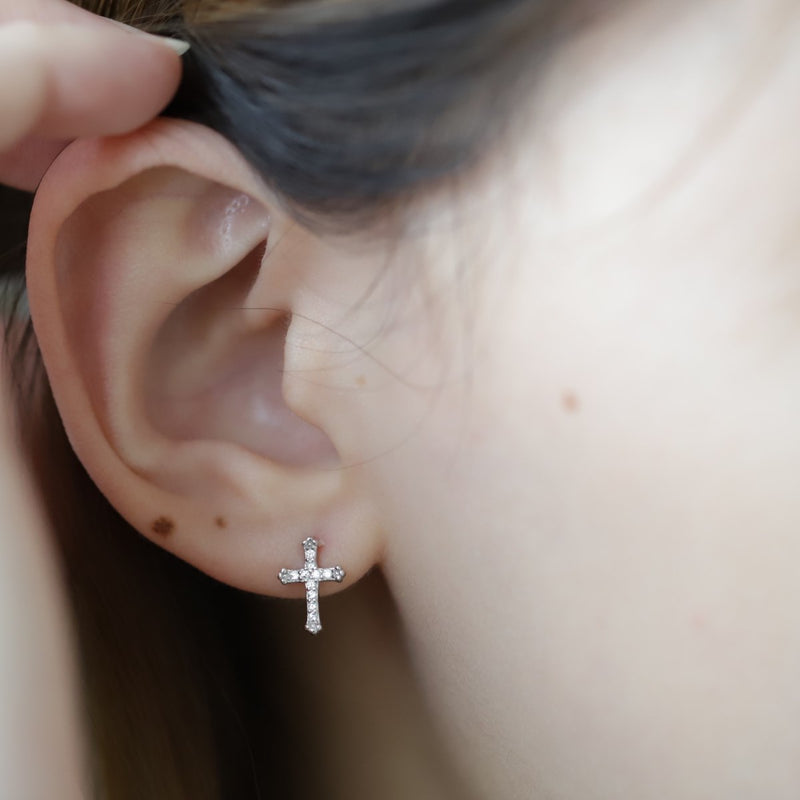 Cross Sterling Silver & Zircon Stud Earrings