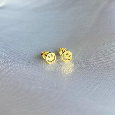 Smiley Gold Stud Dainty Earrings Sterling Silver