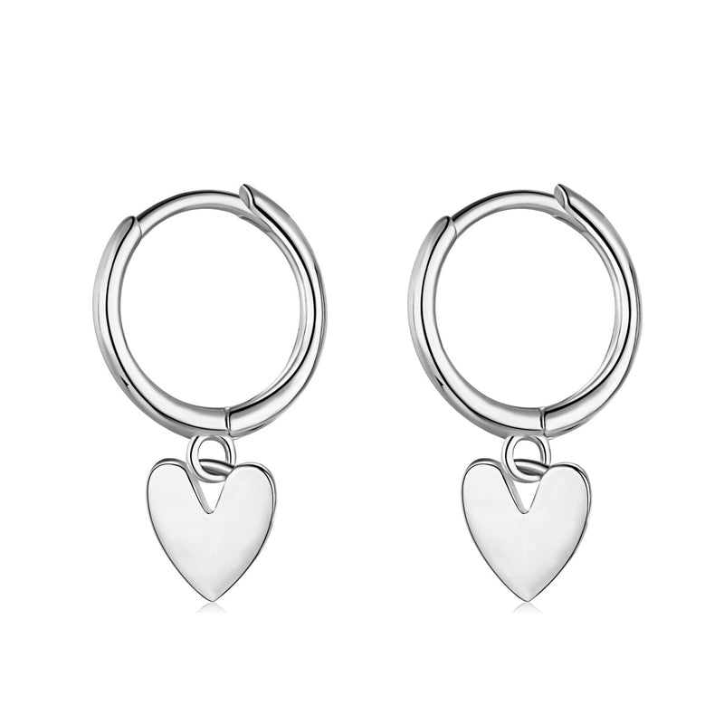 Heart Silver Drop Huggie Sterling Silver Earrings