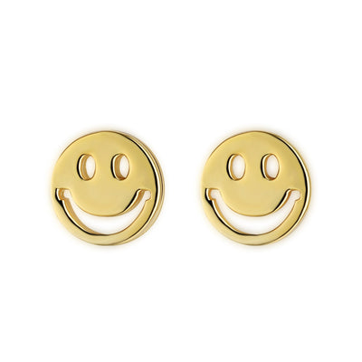 Smiley Gold Stud Dainty Earrings Sterling Silver