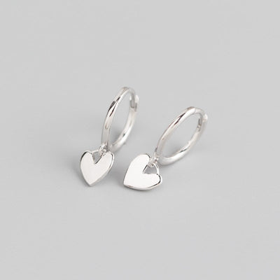 Heart Silver Drop Huggie Sterling Silver Earrings