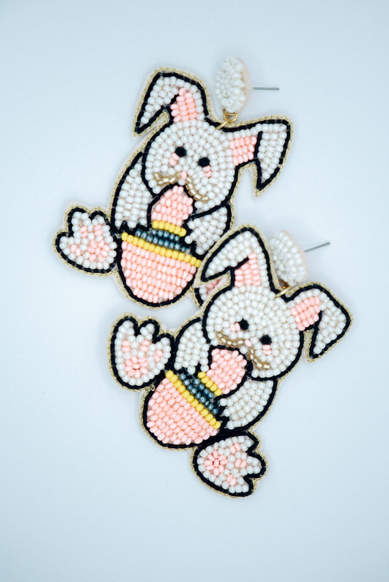 Easter Bunny Egg Seed Bead Earrings in Light Pink