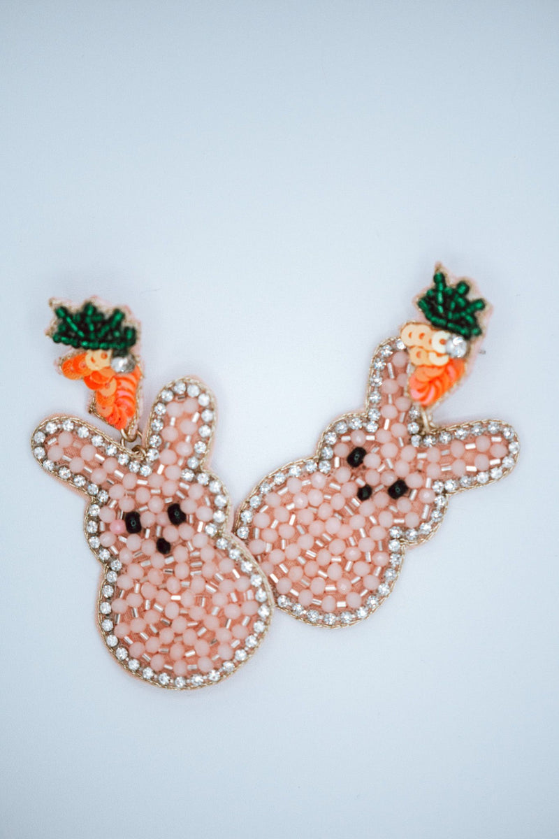 Easter Bunny Seed Bead Earrings in Light Pink