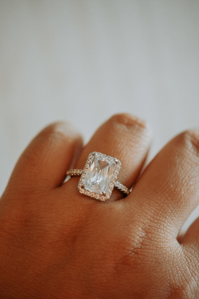 Saffron Emerald Cut Sterling Silver Ring