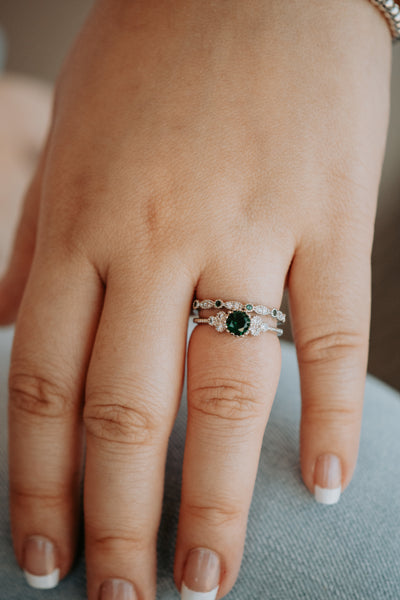 Stacy Emerald Paired Silver Ring