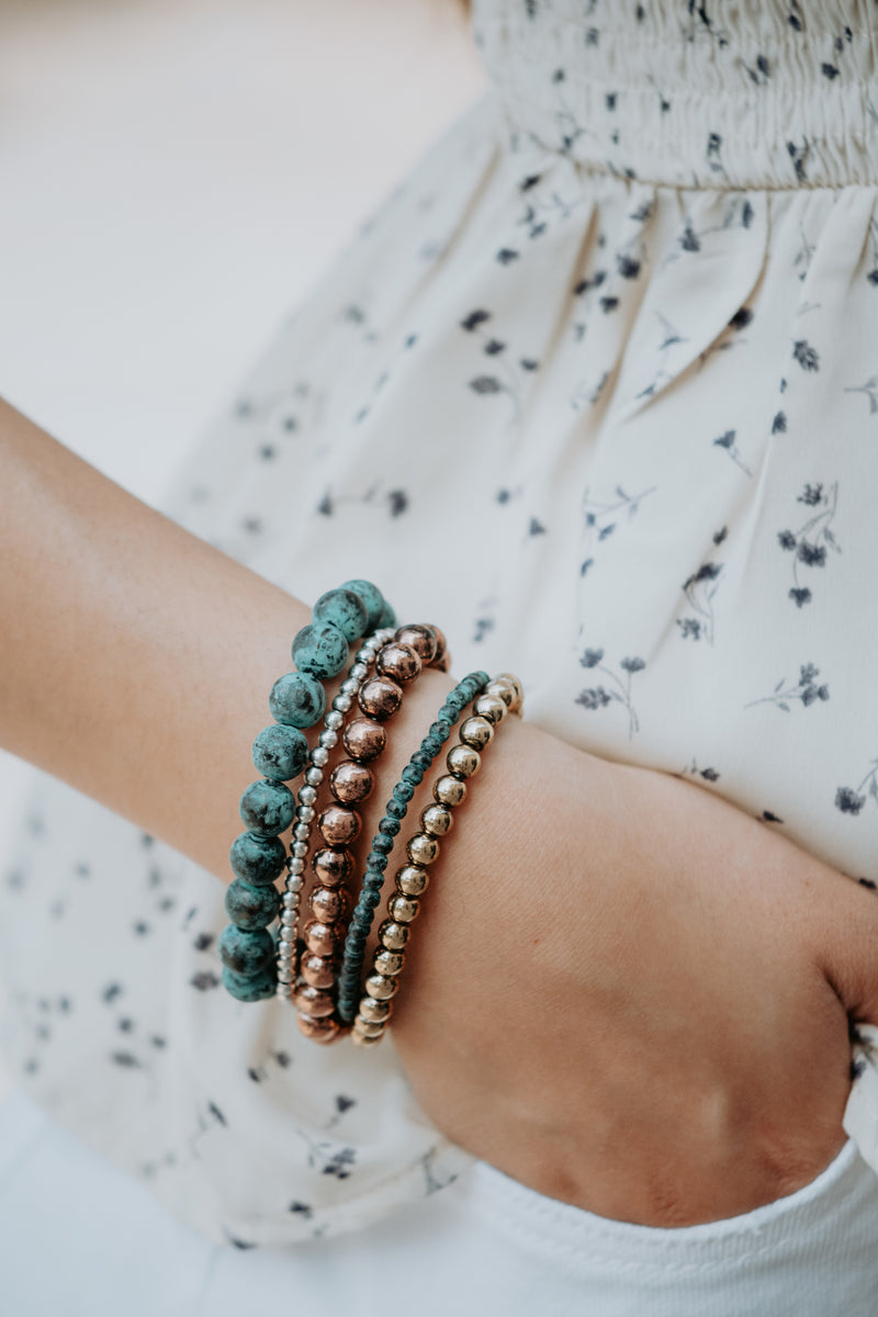 Lacy Metallic Stretch Stackable Beaded Bracelets 5PC Set
