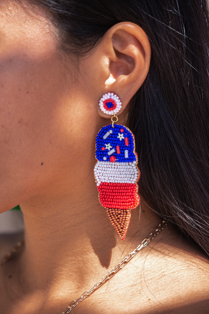 American Ice Cream Seed Bead Post Earrings Felt Back
