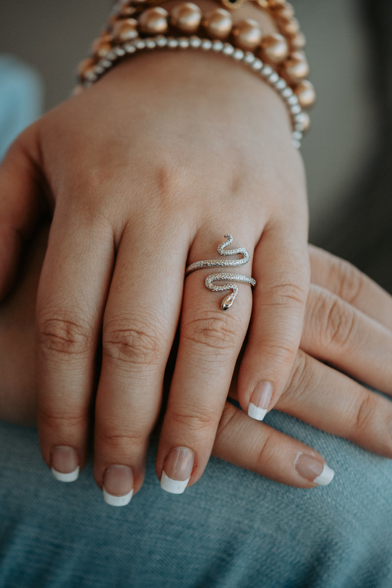 Open Size Adjustable Snake Silver Ring