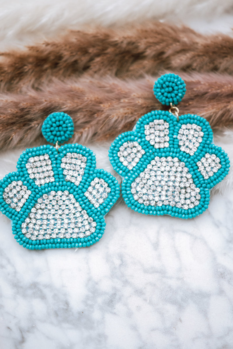 Beaded Studded Paw Print in Turquoise