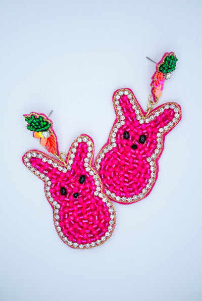 Easter Bunny Seed Bead Earrings in Fuchsia
