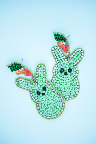 Easter Bunny Seed Bead Earrings in Mint Green