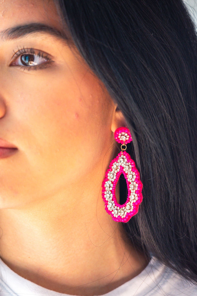 Filigree Seed Bead Earrings in Fuschia
