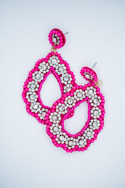 Filigree Seed Bead Earrings in Fuschia